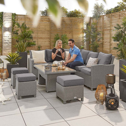 Ciara Left Hand Casual Dining Corner Sofa Set With Rising Table & Parasol Hole
