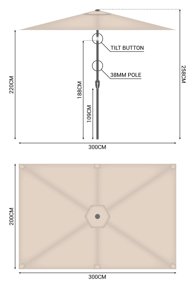Antigua Aluminium Parasol - 3m x 2m Rectangular - Grey