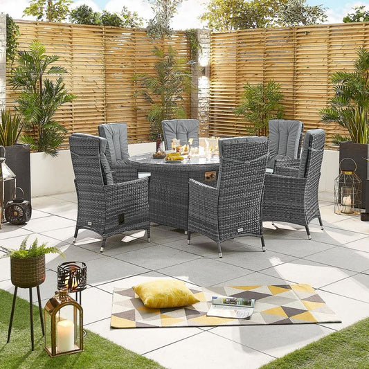 Ruxley 6 Seat Oval Rattan Garden Dining Set with Fire Pit - Grey