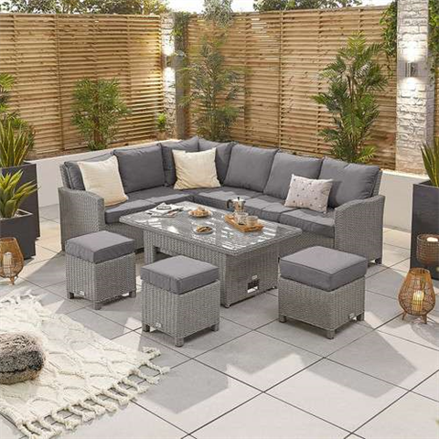 Ciara Left Hand Casual Dining Corner Sofa Set With Rising Table & Parasol Hole