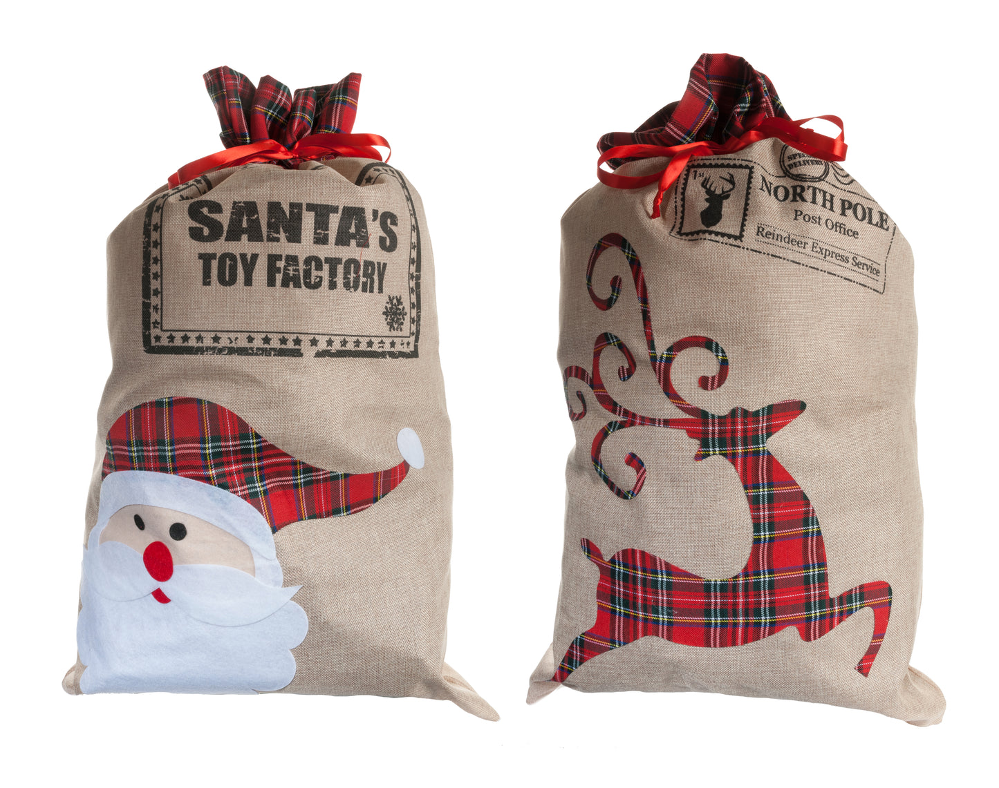85cm tartan santa/reindeer sacks