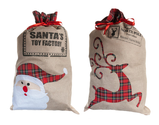 85cm tartan santa/reindeer sacks
